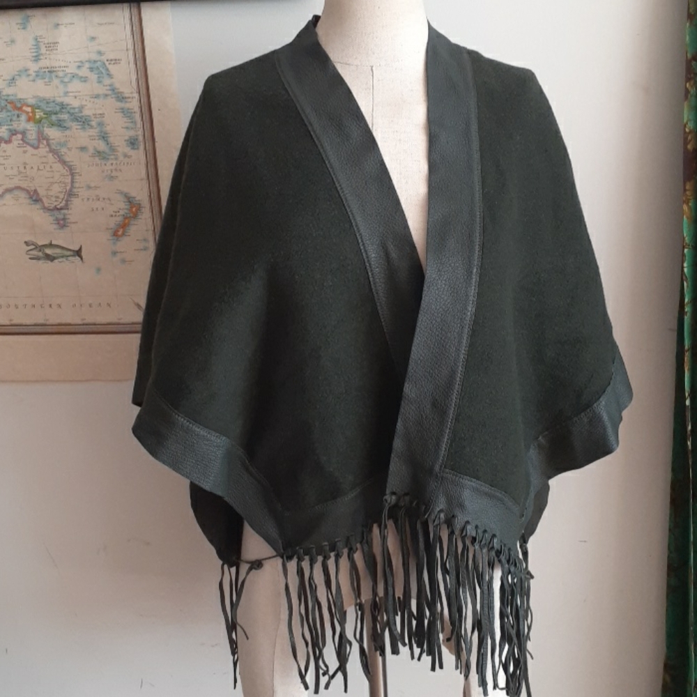 Leather green fringe wrap